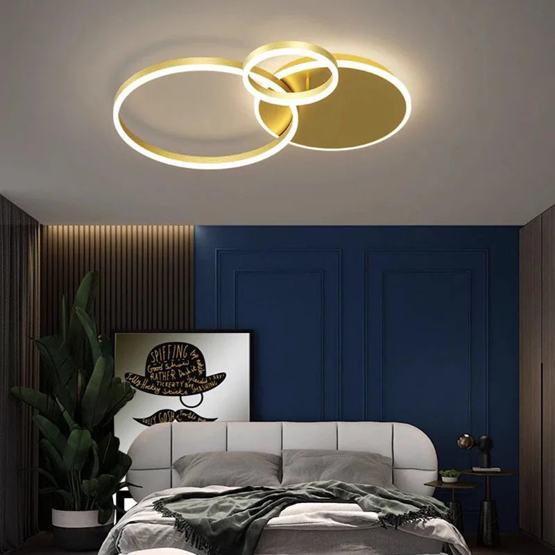 Modern chandelier Led Circle Ring Ceiling Lights For Living Room Bedroom Study Room Ceiling Lamp Golden pendant Lamp AC90-260V