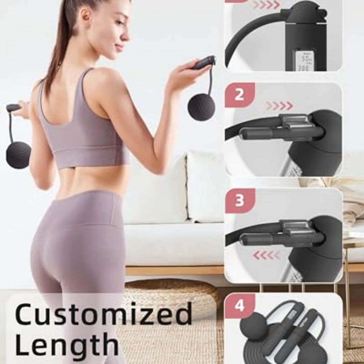 Cordless Jump Rope with Counter Weighted Ball Large LCD Display Skipping Rope for Women Adults Home Gym
