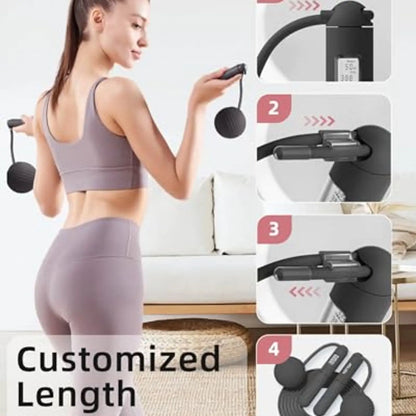 Cordless Jump Rope with Counter Weighted Ball Large LCD Display Skipping Rope for Women Adults Home Gym