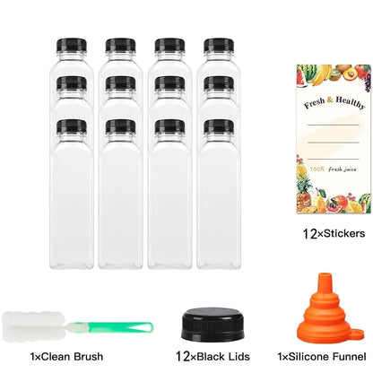 500ML Juice Bottles with Caps Clear Empty Reusable Bottles with Brush Funnel and Labels for Smoothies and Other Beverages YY177