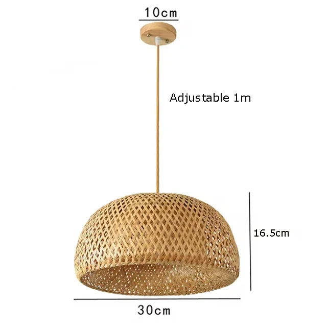 Bamboo Hand Weaving Ceiling Lights 30cm Hanging LED Ceiling Lamp Chandelier Fixture Rattan Hand Craft Woven Home Bedroom Decor
