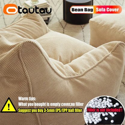 OTAUTAU Soft Waffle 1-2 Seat Bean Bag Couch Cover Set Without Filler Beanbag Armchair Lazy Sofa Bed Lounger Ottoman Stool SF182