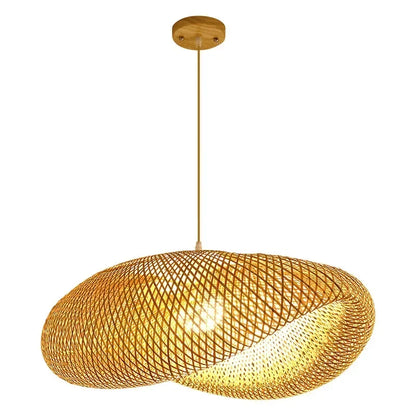 Big Size Hand Knitted Braided Home Living Bed Room Decor Rattan Wicker Bamboo Pendant Light Ceiling Chandelier Hanging Lamp