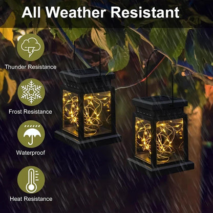 Set of 3 Outdoor Hanging Lamp Lights Solar Powered with Handle LED Table Lamps Decorative Lantern for Garden Patio Backyard