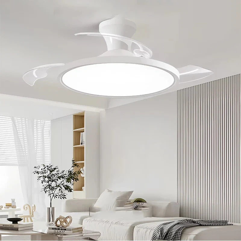 Modern Invisible LED Ceiling Fan with Light Large Air Volume 3 folding blades for Bedroom Dining room Electric fan AC220V