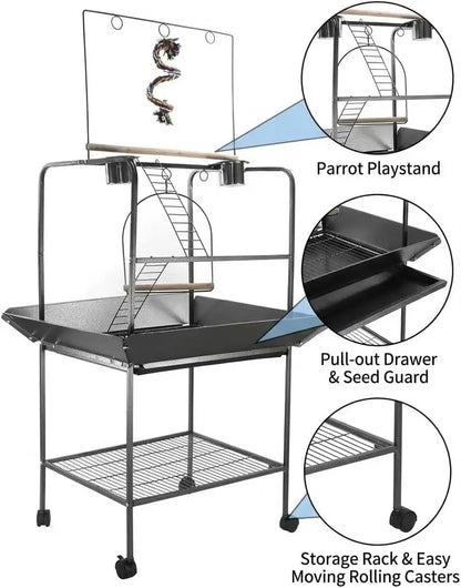Indoor Outdoor Birds Playground with Swing Parrot Stand with Wheels for Parakeet Cockatiels Conures Macaw Pet Products