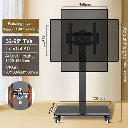 Floor TV Stand with Power Outlet, Universal TV Stand for 26-65 inch TVs up to 110 lbs, Height Adjustable TV Stand with Swivel