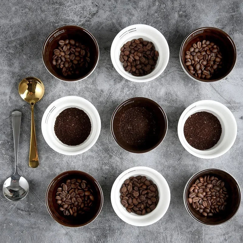 200ml Ceramic Coffee Bowl with Scale Thickened Measuring Bowl U Cupping Cup with Spoon Espresso Measuring Cup Coffee Accessories