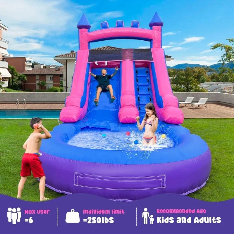 Commercial Grade Inflatable Water Slide with Splash Pool Bouncy Castle for Adults and Kids Includes Blower