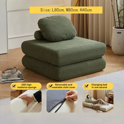 Fabric single sofa, sweet potato sofa bed, small-sized living room folding dual-use tatami, tofu block lazy sofa