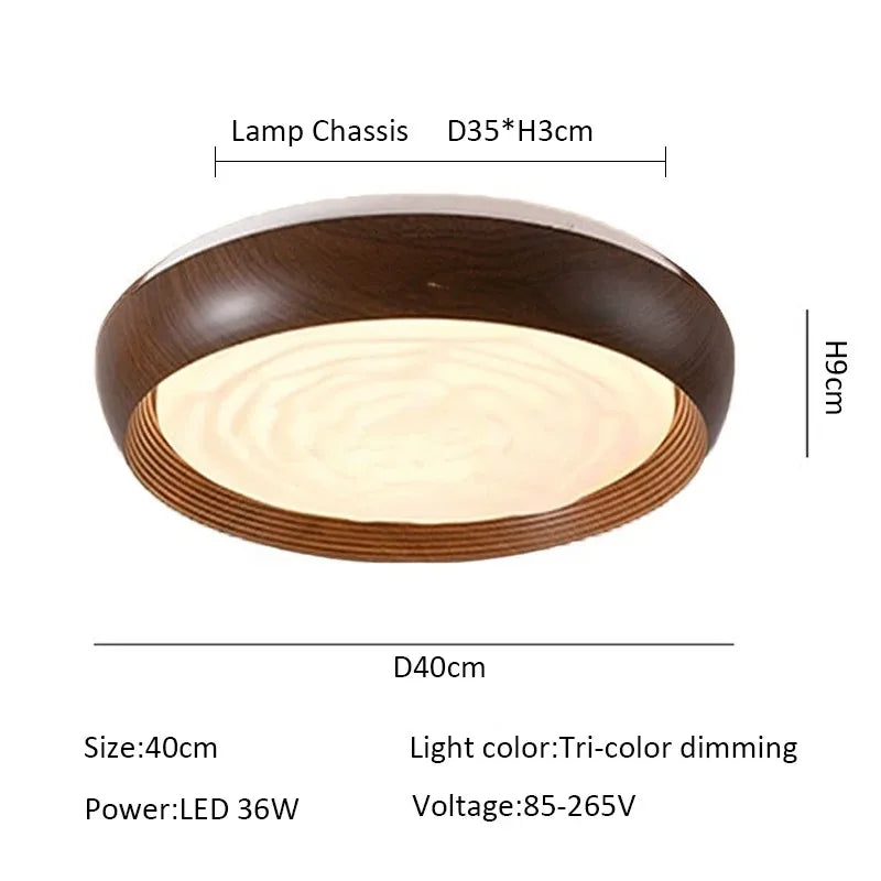 Modern LED Ceiling Light Circular Wood Grain Walnut Acrylic Ceiling Lamp  Bedroom Living Room Restaurant Aisle Home Decor Lights