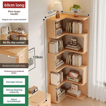 Solid wood corner bookshelf Floor rack Multi-layer corner cabinet Storage storage