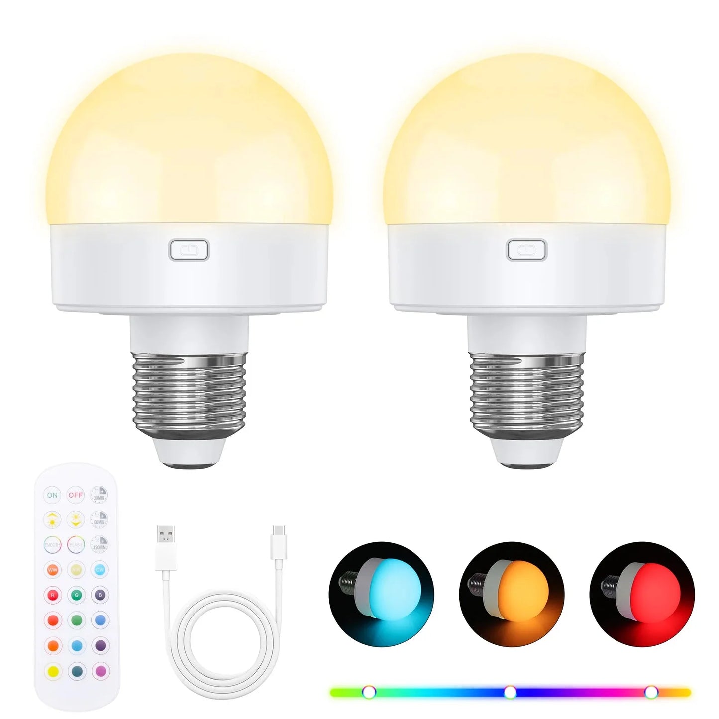 LED Night Light Rechargeable Light Bulbs 5V USB E27/E26 LED Lamp RGB Led Bulb Night Lights Remote Control Lighting Home Decor