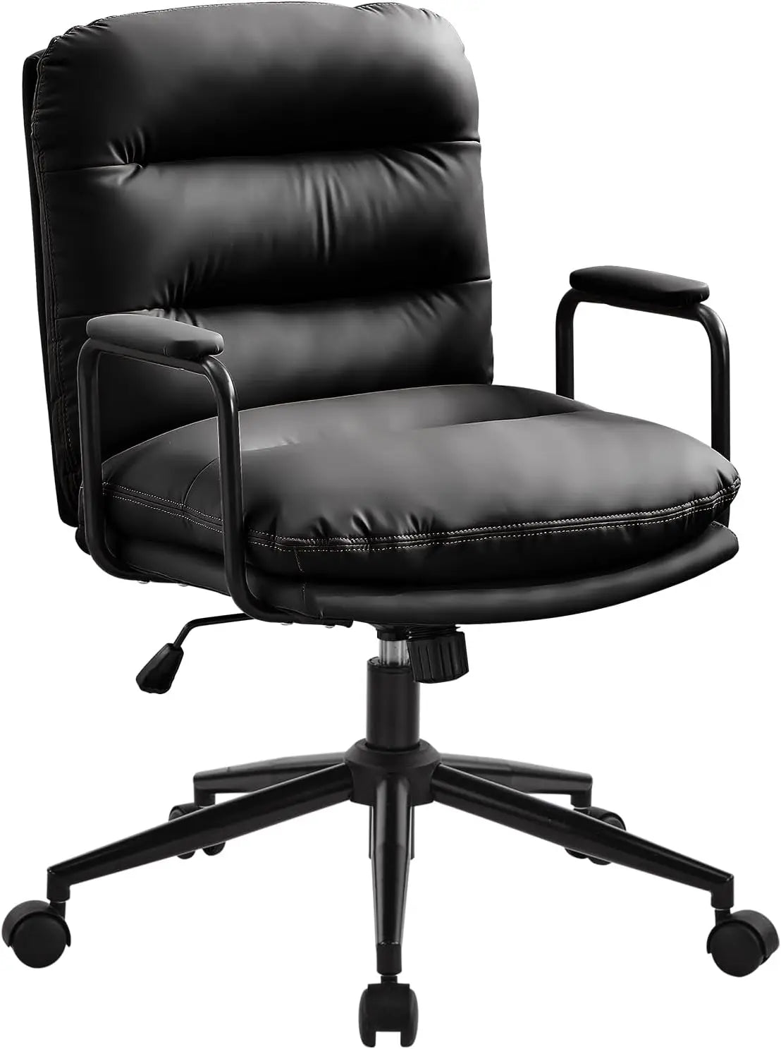 Leather Home Desk Chair, Comfortable Executive Office Chair with Wheels, Ergonomic Computer Task Chair Adjustable Height, Brown
