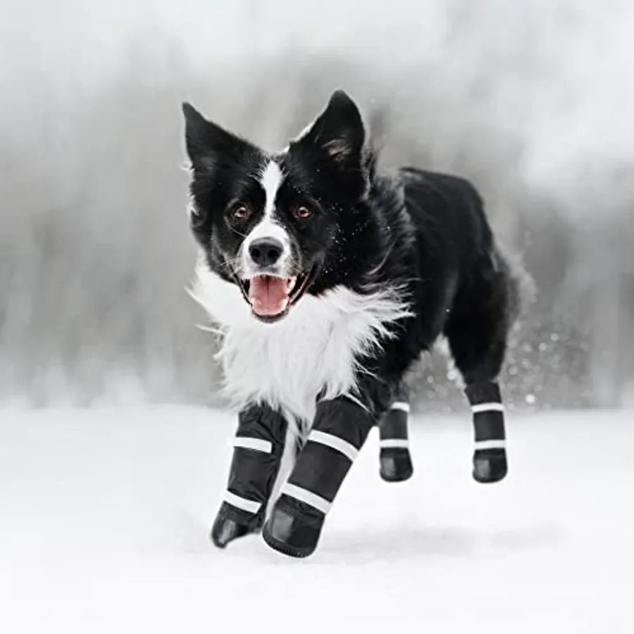 Waterproof Dog Boots for Winter Sw Rainn-Slip Dog Shoes for Medium to Large Dogs Extended Cuff Paw Protectors for Outdoor Walki