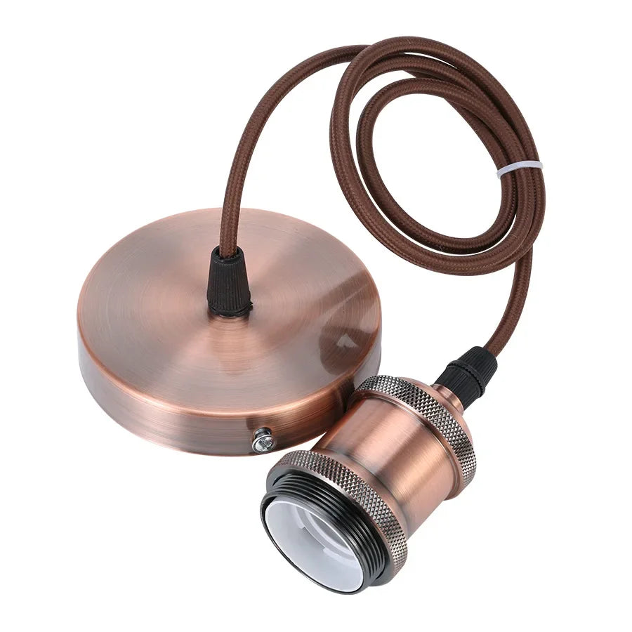 E27 suspension wire lamp holder, antique copper metal pendant lamp holder set, vintage electroplated aluminum shell lamp holder