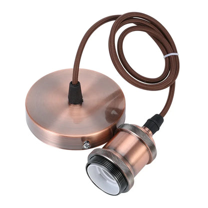 E27 suspension wire lamp holder, antique copper metal pendant lamp holder set, vintage electroplated aluminum shell lamp holder