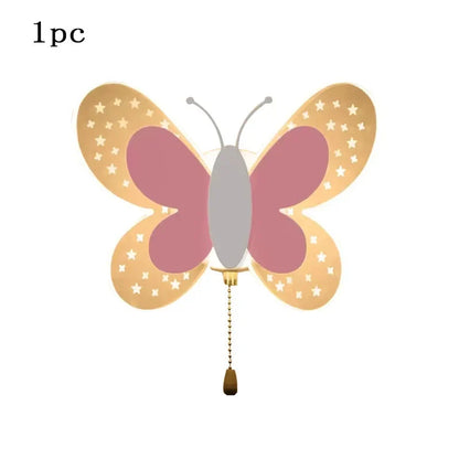 Creativity Butterfly Children's Room Wall Lamp Pink Pull Switch Wall Sconces Indoor Bedside Room Aisle Decorative Lights