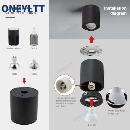 Spotlight GU10 Fitting Round LED Surface Mounted Ceiling Spot Light GU 10 Halogen Bulb Cylinder Down Lamp Fixture 220V