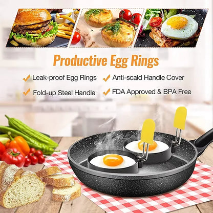 Round Egg Rings Set Stainless Steel Egg Shaper Mold with Silicone Anti-scald Handle Nonstick Egg Cooker Ring for Frying Eggs