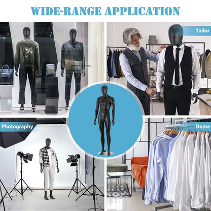 Male Dress Form 73'' Height Full Body Adjustable Mannequin for Display Black
