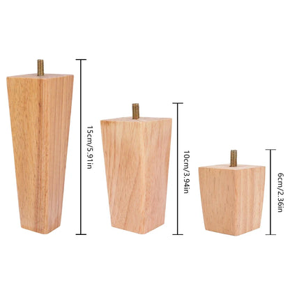 4/8Pcs Square Furniture Feet 6/10/15cm Solid Wood Sofa Legs Replacement Height Furniture Legs with Screws Mounting Plate Pads