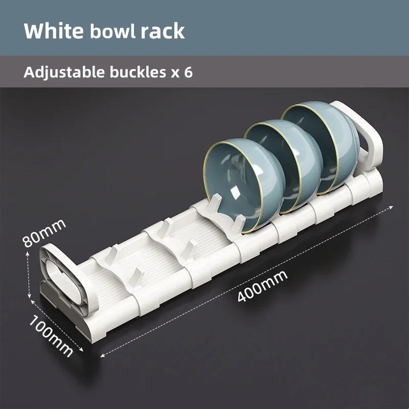 Kitchen Bowls Dish Storage Rack Adjustable Buckle Cabinet Drawer Storage Holder Dish Drain Rack Kitchen Drainage Storage Tools