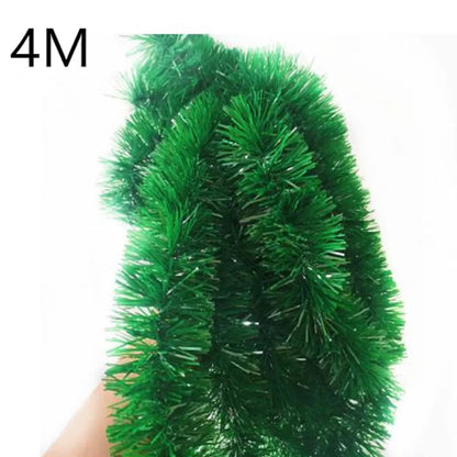 2/4MGreen Christmas Tree Decoration Ribbon Garland Christmas TreeBar Tops Ornaments Xmas Tinsel Grass Ring Family Reunion Party