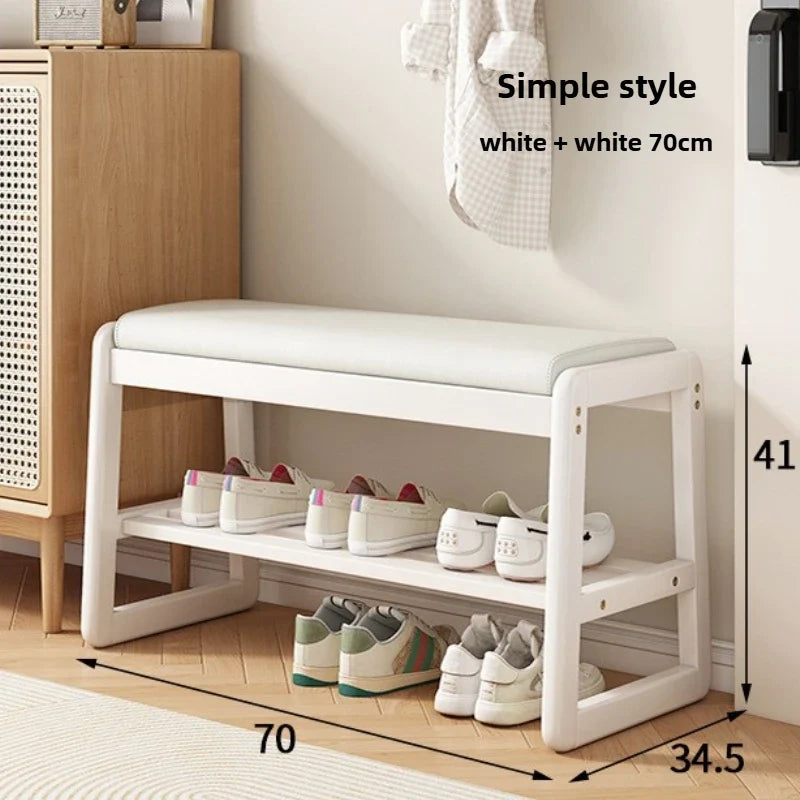 Teng woven shoe changing stool, entrance door, home door, multi-layer storage, solid wood, can sit on shoe stool