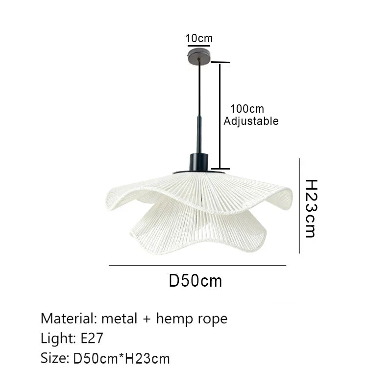 LED E27 Pendant Light Wabi Sabi Style Hemp Rope Pendant Lamp Warm Lights Living Room Bedroom Restaurant Home Decor Lighting