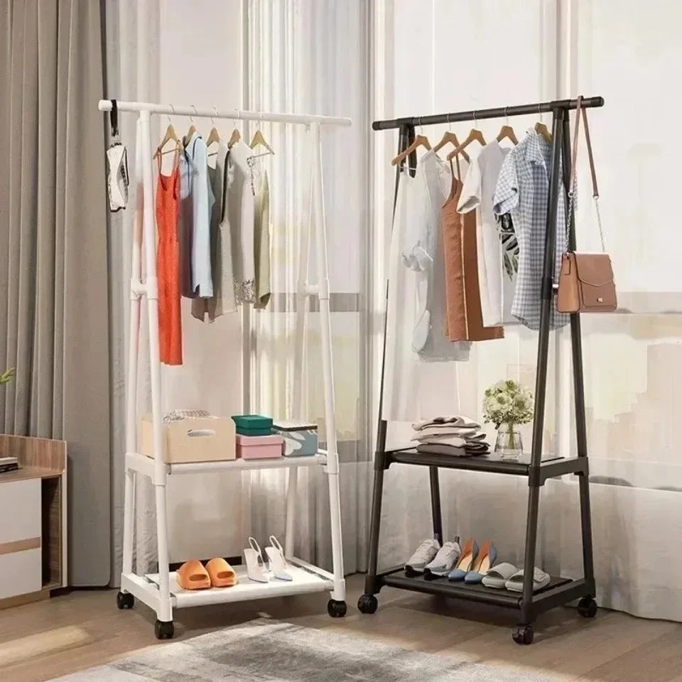 Multifunctional Storage Floor Standing Clothes Rack Simple Mobile Drying Rack Dormitory Space-saving Household Garment Organizer