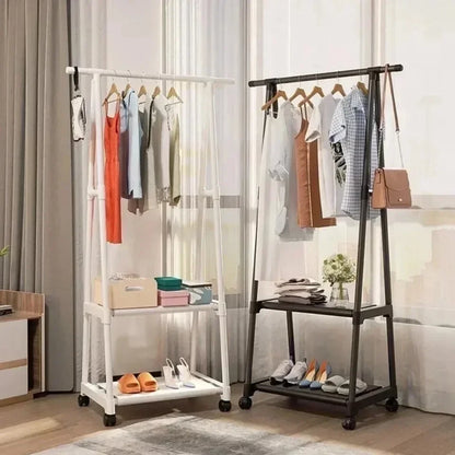 Multifunctional Storage Floor Standing Clothes Rack Simple Mobile Drying Rack Dormitory Space-saving Household Garment Organizer