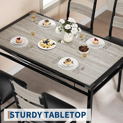 Dining Table Set for 4, Wood Kitchen Table Chairs Set of 4 with Corner Protector, Kitchen Table with 4 Upholstered Chairs