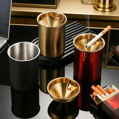 Windproof Stainless Steel Ashtray with Lid, Smokeless Cigar Ashtray for Indoor Outdoor Patio Use, 1PC Home Smoking Accessory