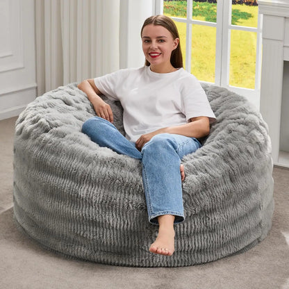 Comfortable Memory Foam Bean Bag Chair with Fluffy Cover, 3FT Size for Adults (Grey)