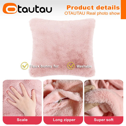 OTAUTAU Top Soft Fuffy Faux Bunny Fur Throw Pillow Case Sofa Couch Cushion Pillows Cover No Filler Baby Pet Bed ZT2TM1T