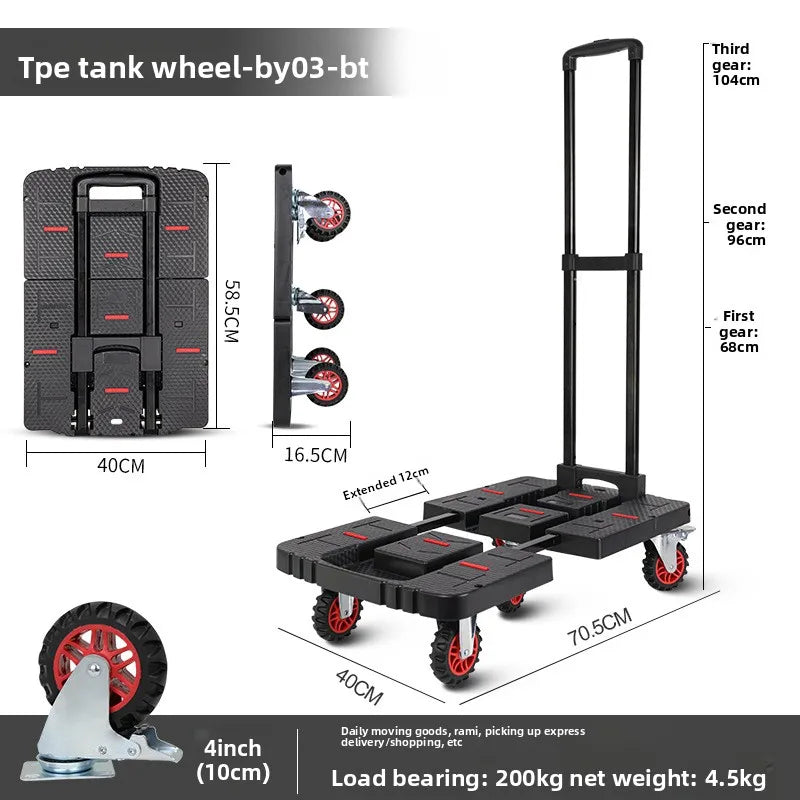 Baoyu, outdoor camper, family truck shopping cart with brake wheel folding trolley trailer
