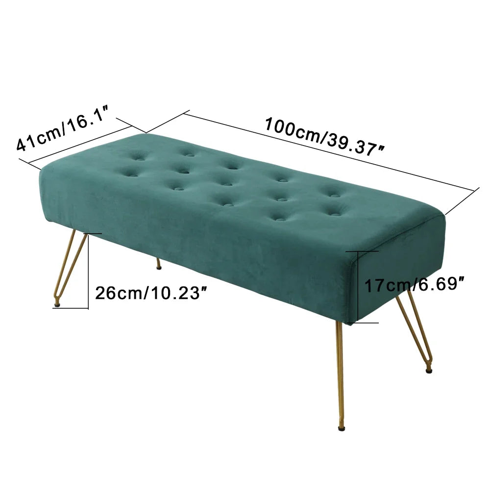 Modern Tufted Velvet Entryway Bench - Upholstered Long Shoe Bench with Gold Metal Legs for Hallway Bedroom End of Bed