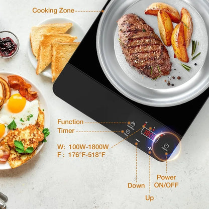 Portable Induction Cooktop 1800W with 10 Inch Fry Pan 110V-120V Electric Hot Plate for Home Use 8 Power Levels 8 Temperature Se