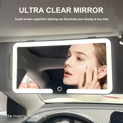 Car Interior Mirrors Sun Visor Plate LED HD Makeup Mirror for Girls Women Rechargeable Fill Light Universal Thin Vanity Mirror
