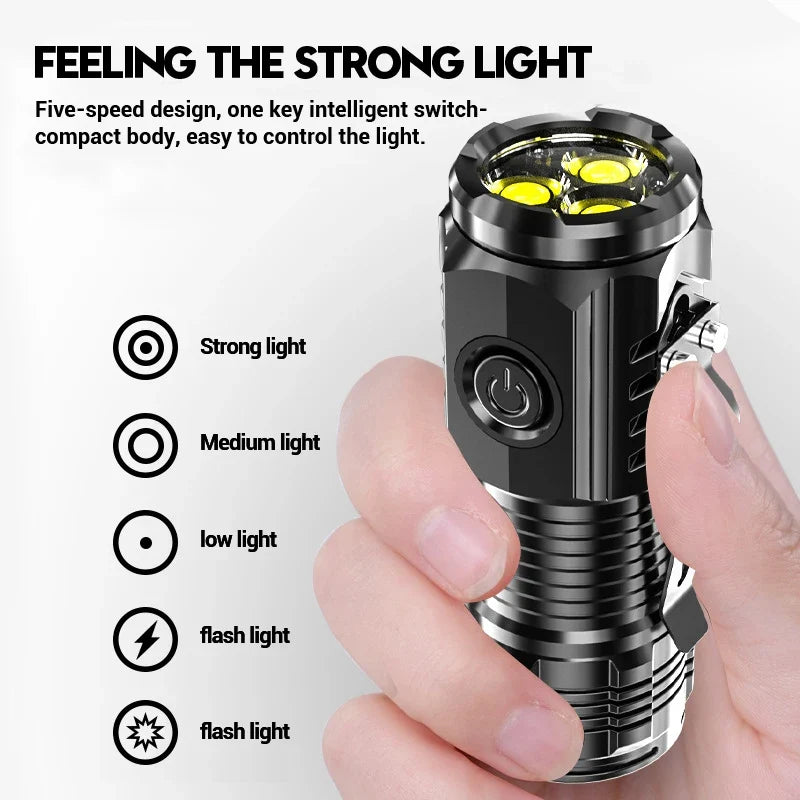 Super Bright Mini 3LED Flashlights With Pen Clip Built in Battery USB Charge Flashlight Outdoor Portable Torch Emergency Lamp