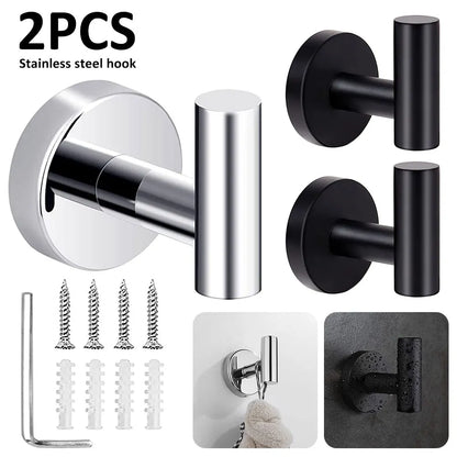 2Pcs Polished Bathroom Towel Hooks Stainless Steel Coat Robe Hook Wall Hanger with Screws Towel Rack Hang Hook for Hotel Kitchen