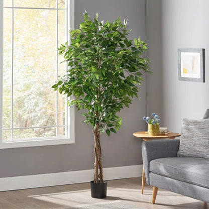 Realistic Artificial Ficus Tree Potted Fake Plant with Planter for Indoor Outdoor Home Decor
