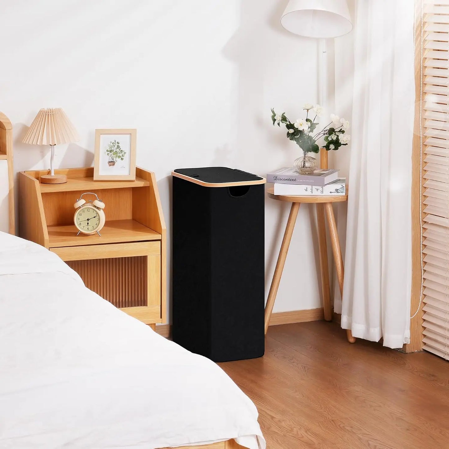 Slim Laundry Basket with Lid, Narrow Hamper for Tight Spaces, 19.8 Gallon Black