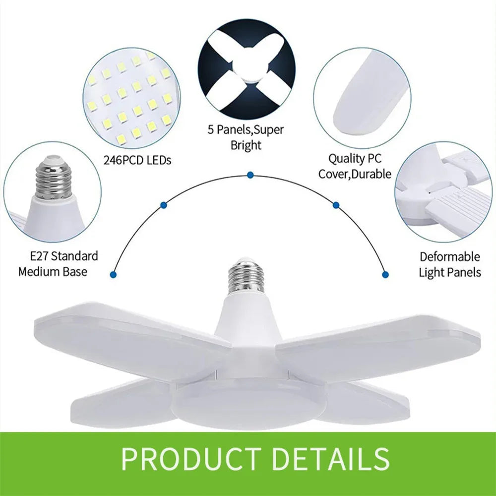 Fan Shape LED Bulb E27 LED Lamp Foldable 220V 110V 40 LEDs Light Bulbs For Home Ceiling Lamp Warehouse Garage Light Warm White