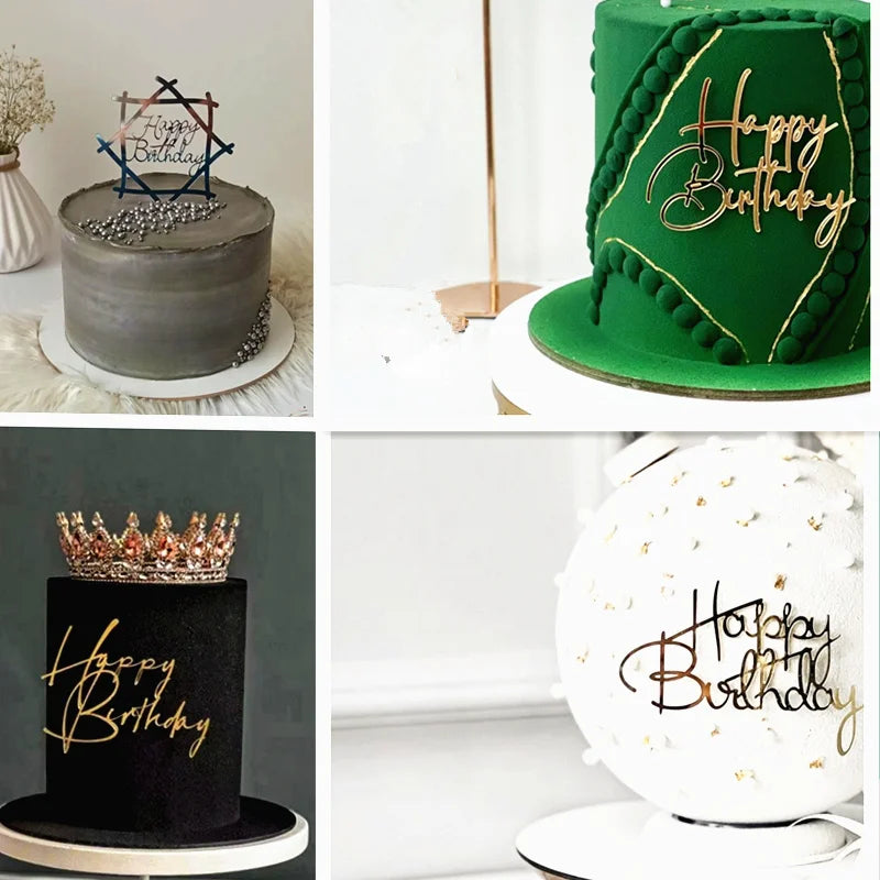 New Simple Style Happy Birthday Cake Topper Flank Footless Gold Acrylic Kids Party Cake Toppers Baby Shower Dessert Decoration