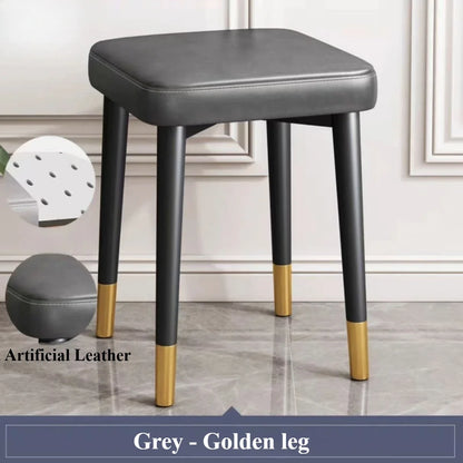 Modern Cushioned Stool for Dining Room, Living Room, Bedroom, and Office | with Golden Foot Cover, Criss-cross Construction Leg