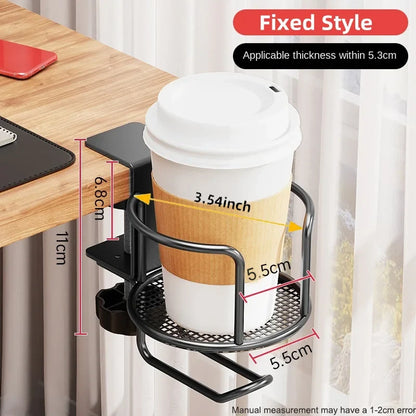 2 in 1 Desk Cup Holder with Headphone Hanger Holder, Anti-Spill Cup Holder-360° Rotation Stand Hook Suitable for Coffee Mups