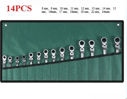 Ratchet Combination Wrench Set 6-32mm Gear Ring Ratcheting Combination Wrench Kit Metric Flexible Head with Canvas Bag Tools Set