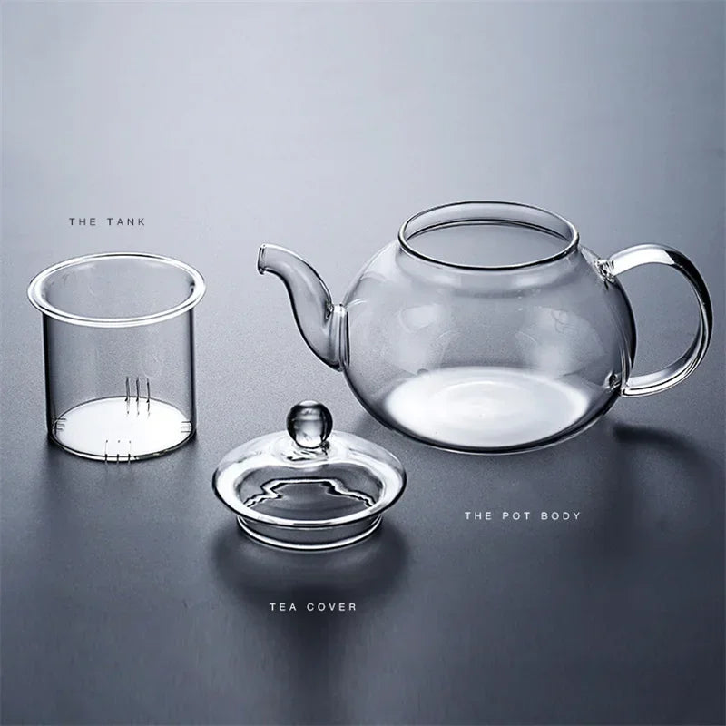 400/1000ml Glass Tea Pot Thickened Heat-Resistant Flower Tea Pot with Glass Heat-resistant Filter Brewing Glass Teaware